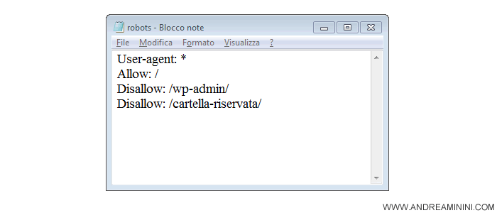 esempio di file robots.txt