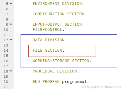 la file section in un programma Cobol