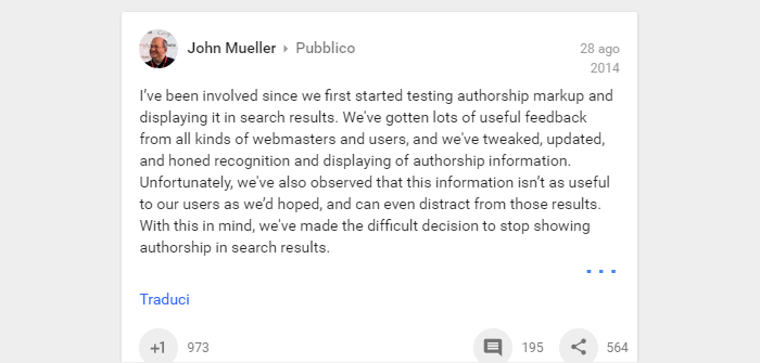 l'annuncio della fine dell'authorship su Google