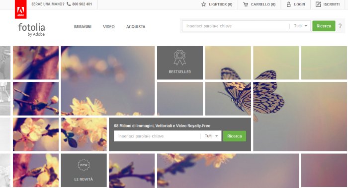 la home page di Fotolia