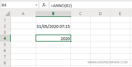 la funzione ANNO() richiama una data e visualizza l'anno