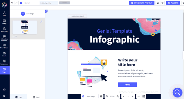 l'interfaccia di Genal.ly per costruire un'infografica a partire da un template