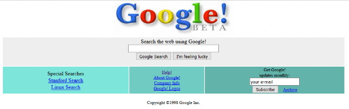 la prima  home page di Google