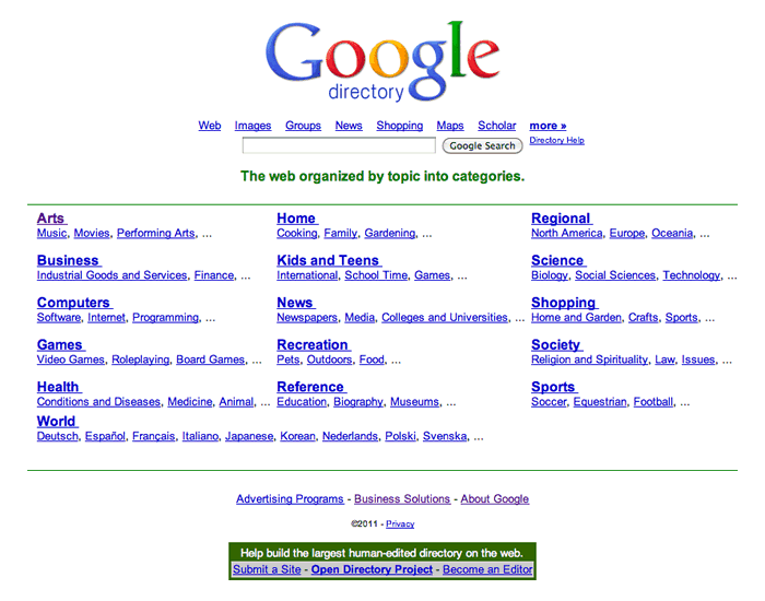 la directory Dmoz copiata su Google