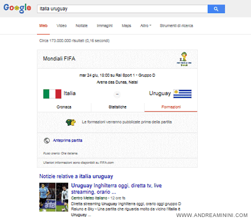 un esempio di ricerca per informazioni su Google