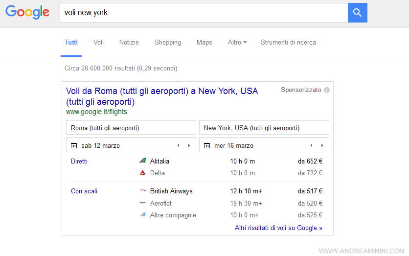 esempio di risultati diretti