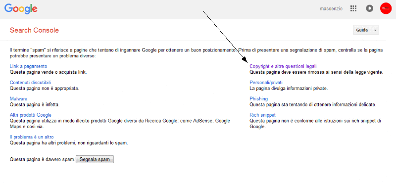 la schermata per segnalare il plagio a Google