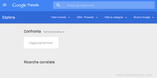la schermata principale di Google Trend in Italia