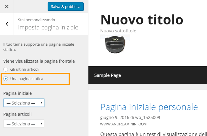 seleziono Pagina Statica