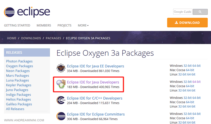 dove scaricare Eclipse Java