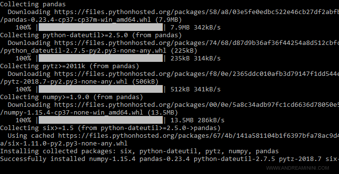 l'installazione di pandas