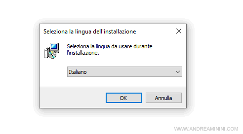seleziono la lingua e clicco OK