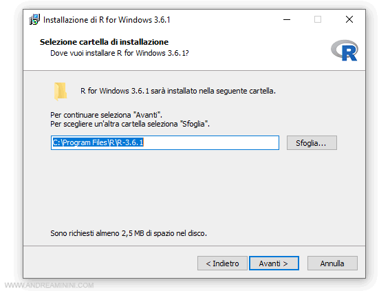 la cartella dove installare R