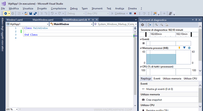 la schermata iniziale di Visual Studio