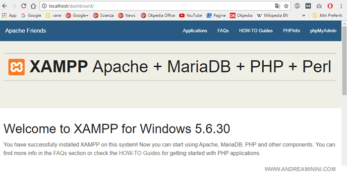 l'home page del server Apache