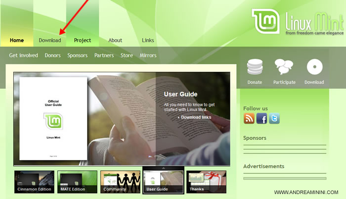 il sito web ufficiale del sistema operativo Linux Mint