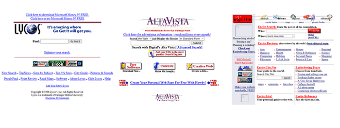 Lycos, Altavista ed Excite