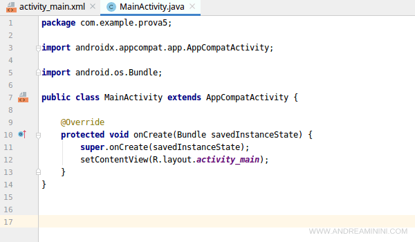 il codice java nel MainActivity