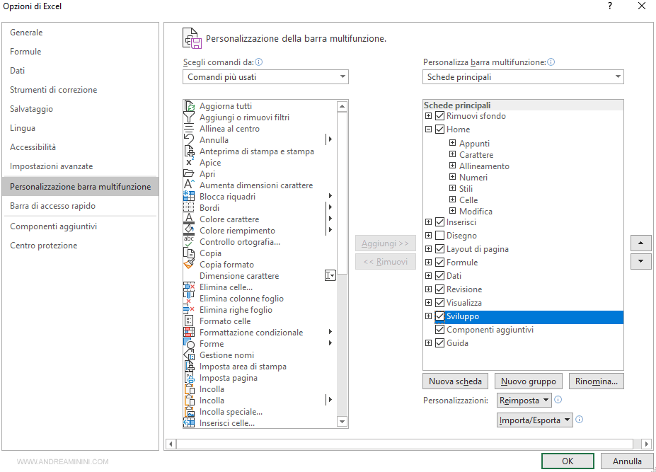 abilitare la scheda Sviluppo nella barra multifunzione di Excel