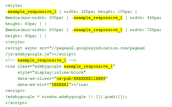 il codice adsense modificato