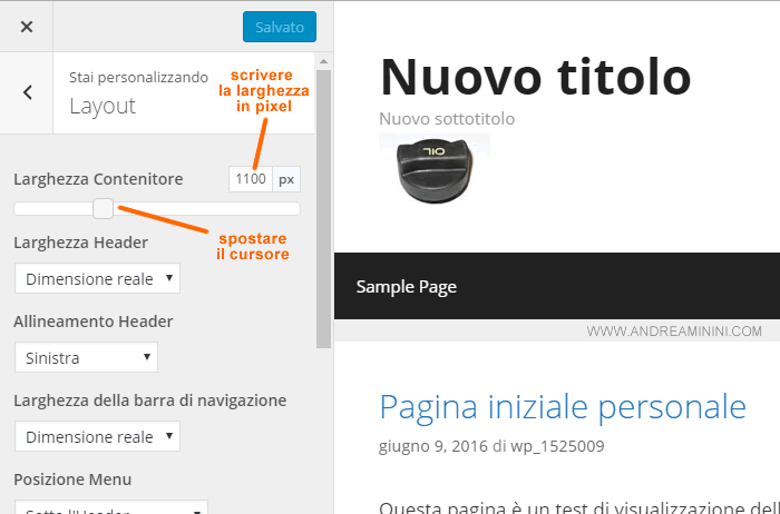 modifico la larghezza del sito