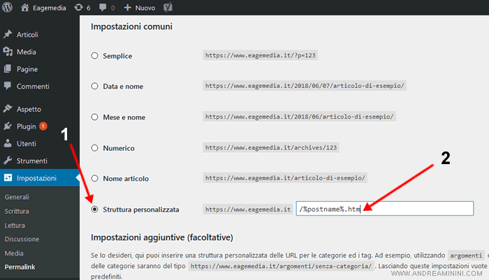 come modificare la struttura dei link sul sito web Wordpress