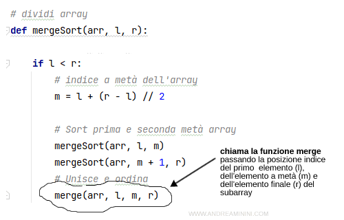 la chiamata alla funzione merge()
