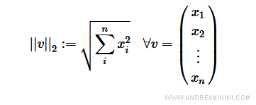 la formula matematica della norma euclidea di un vettore 