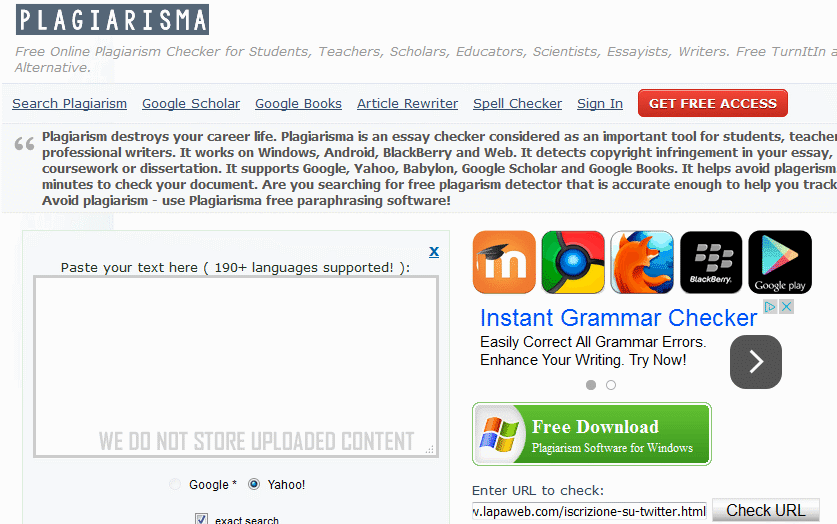 home page del sito plagiarisma