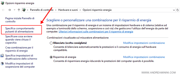 cliccare Specifica comportamento pulsanti di alimentazione