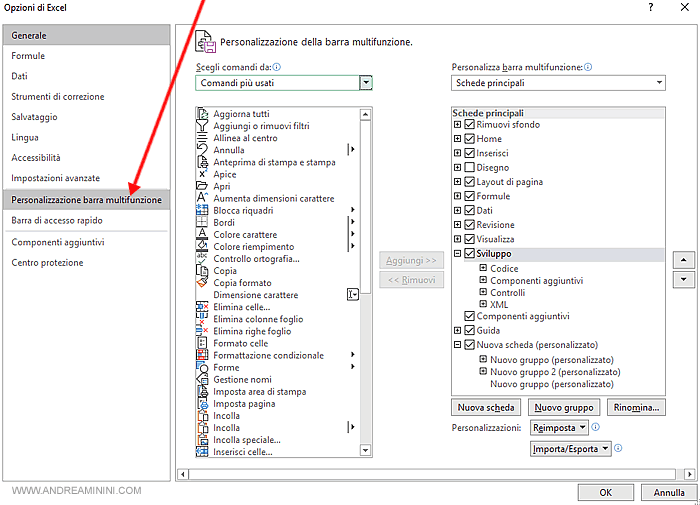 selezionare Personalizza barra multifunzione