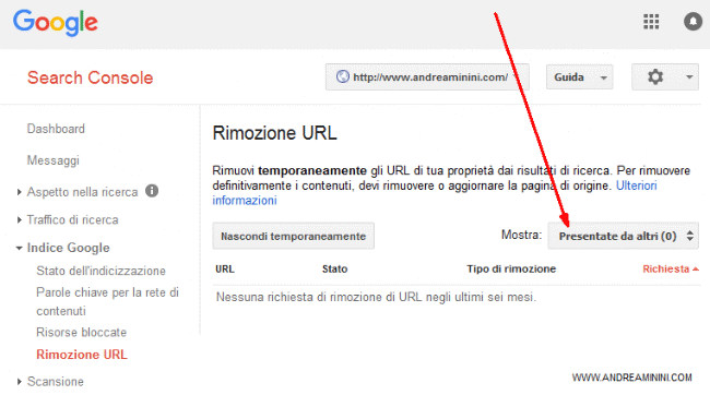 un esempio di richiesta rimozione Url fatta da altri