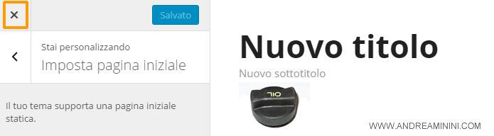 tornare alla dashboard di Wordpress