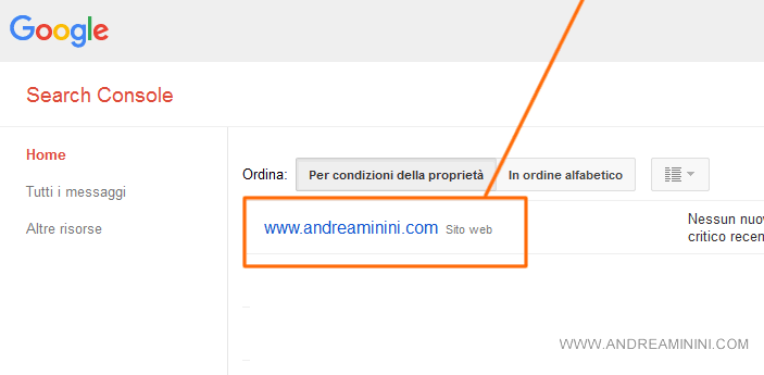 cliccare sul nome del sito web dove c'è l'indirizzo web da rimuovere su Google