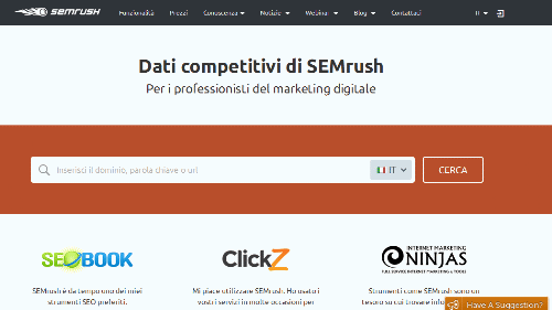 home page del sito SemRush