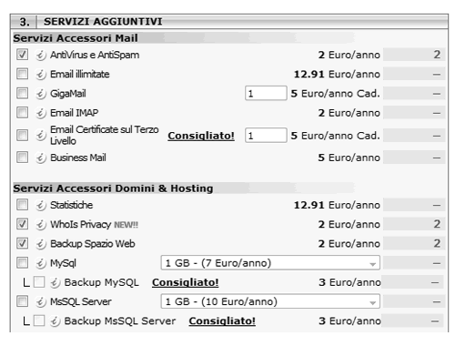 i vari servizi accessori di un servizio hosting