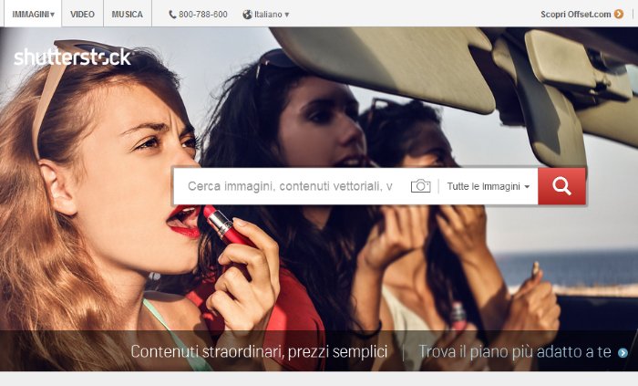 la home page di Shutterstock