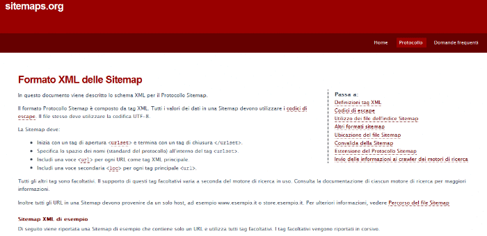 il sito ufficiale del protocollo Sitemaps