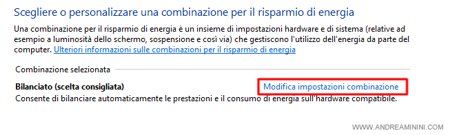 seleziono Modifica impostazione di combinazione