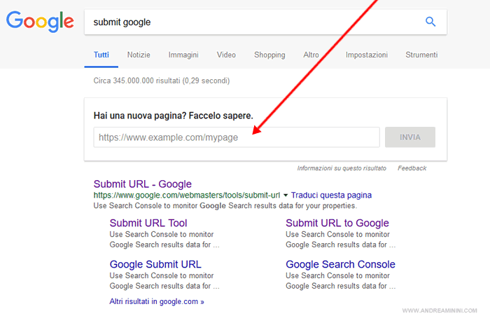 il submit dalla serp di Google