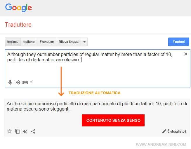 la traduzione automatica del testo tramite Google
