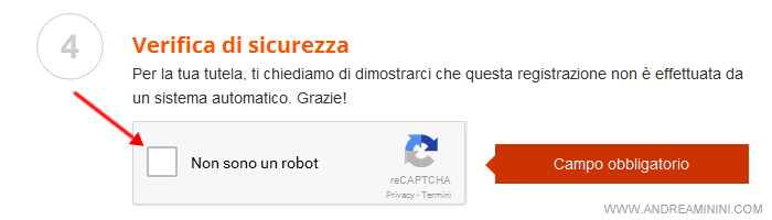cliccare sul codice captcha di verifica