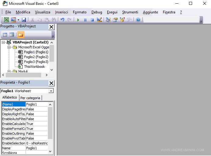 l'interfaccia GUI di Visual Basic Editor
