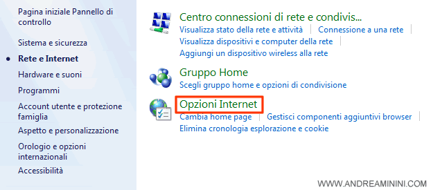 clicco su Opzioni internet