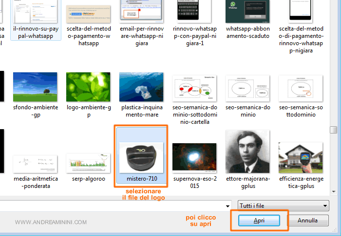 seleziono l'immagine e clicco su APRI