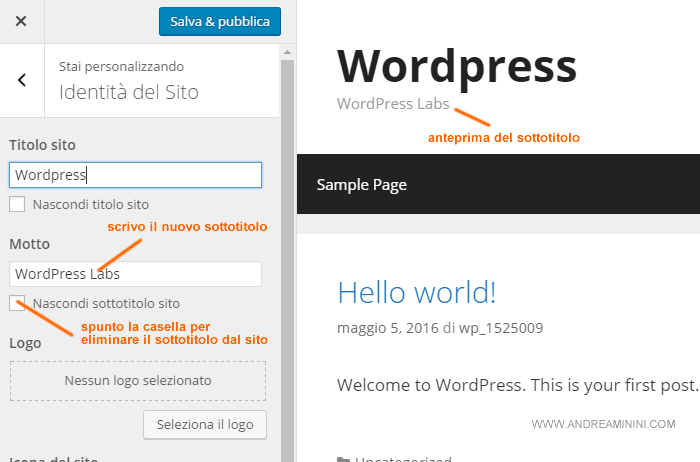 modifico il sottotitolo del sito
