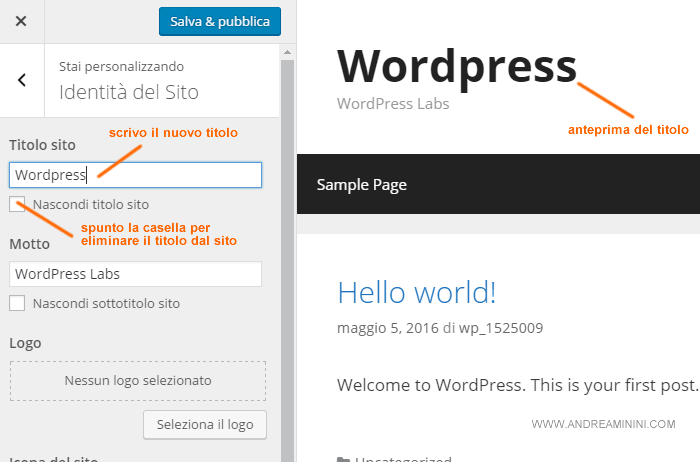 modifico il titolo del sito web
