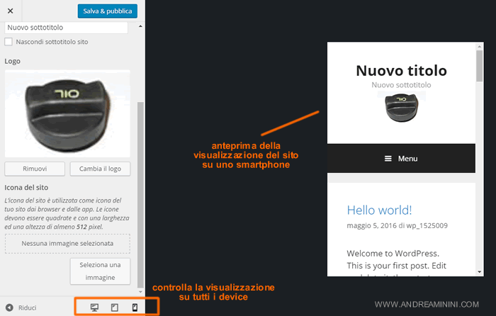 la visualizzazione in anteprima su uno smartphone