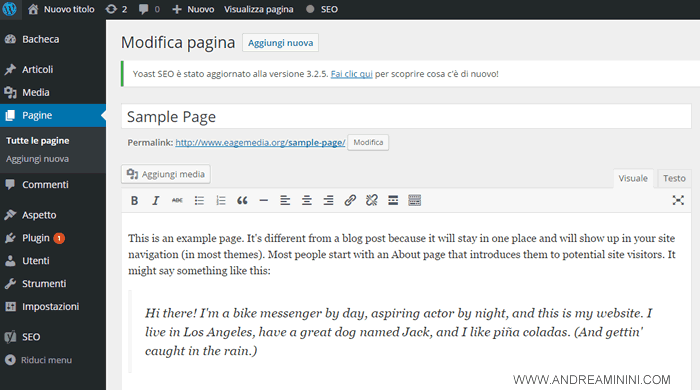 scrivere il nuovo contenuto della pagina