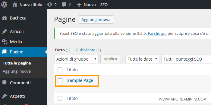 elenco delle pagine